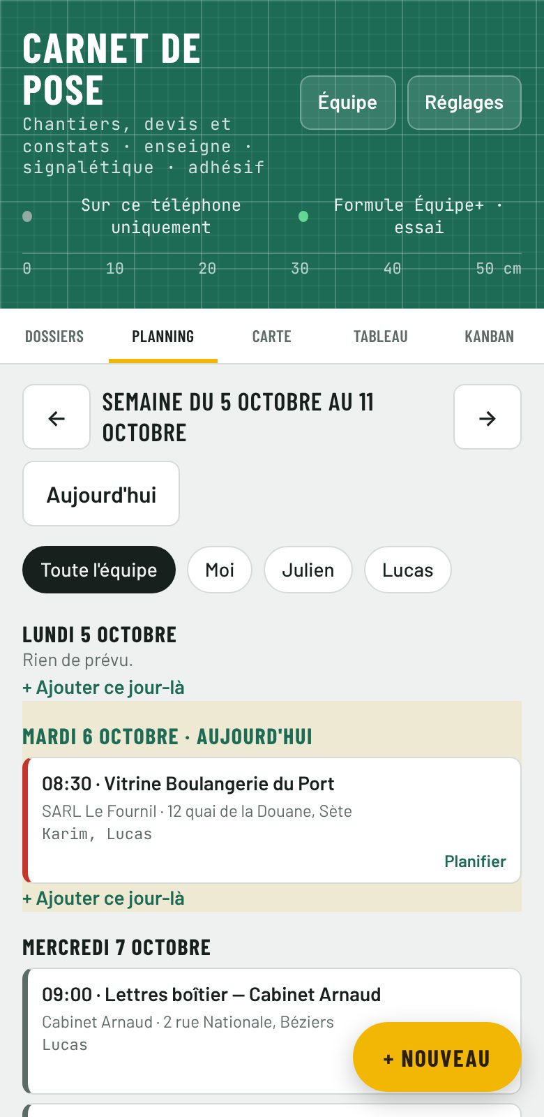 Planning de la semaine par poseur