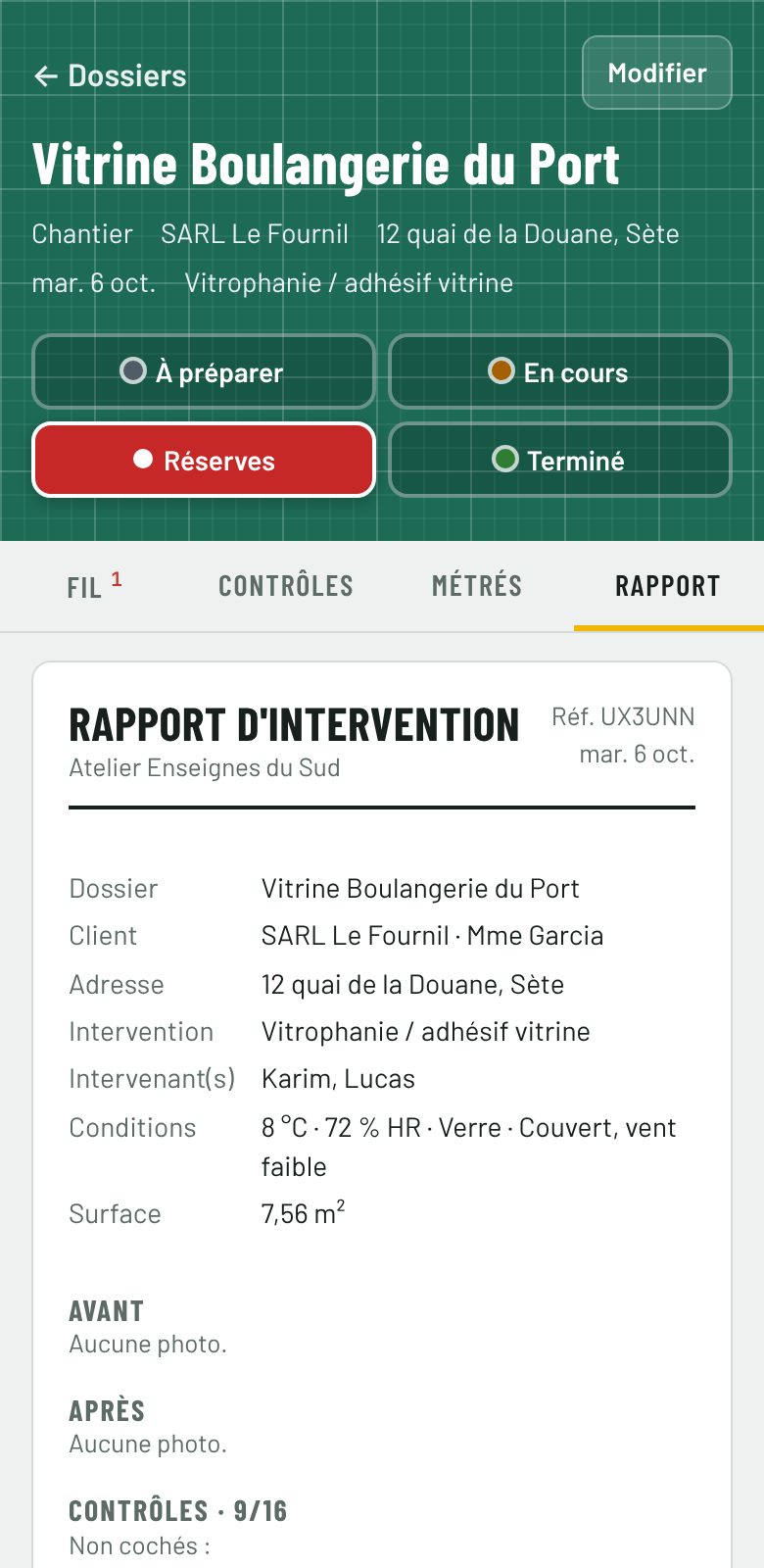 Signature du procès-verbal de réception dans Carnet de Pose